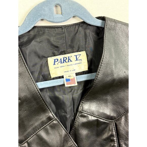 Vtg Park V Leather Biker Vest Womens 16 Black Motorcycle Classic Button Front - Picture 4 of 8